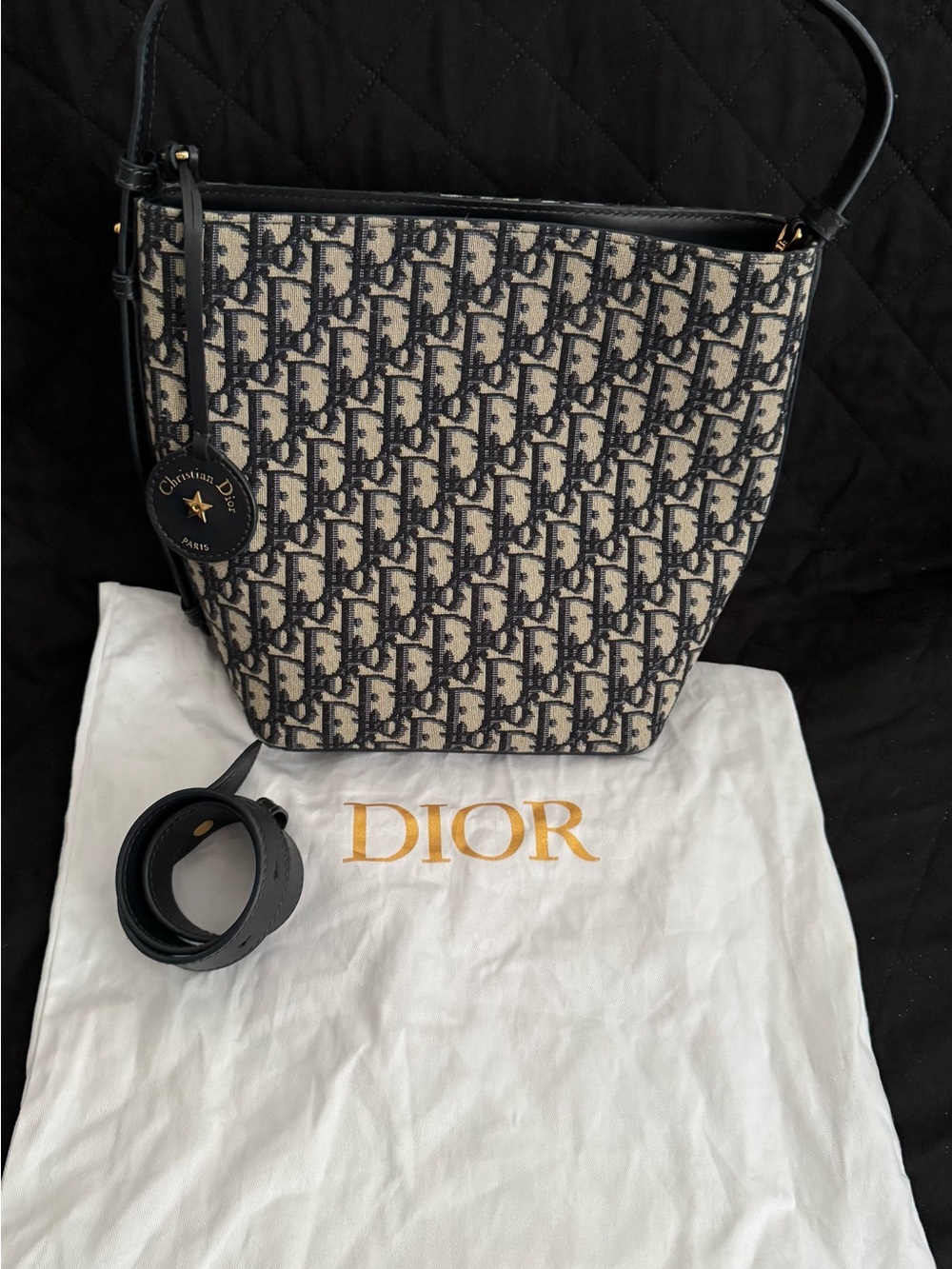 Dior Navy and Cream Oblique Bucket Bag